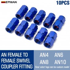 EPMAN 10PCS/LOT 4AN 6AN 8AN 10AN Female to AN4 AN6 AN8 AN10 Female Straight Swivel Coupler Union Fitting Adapter Aluminum Blue